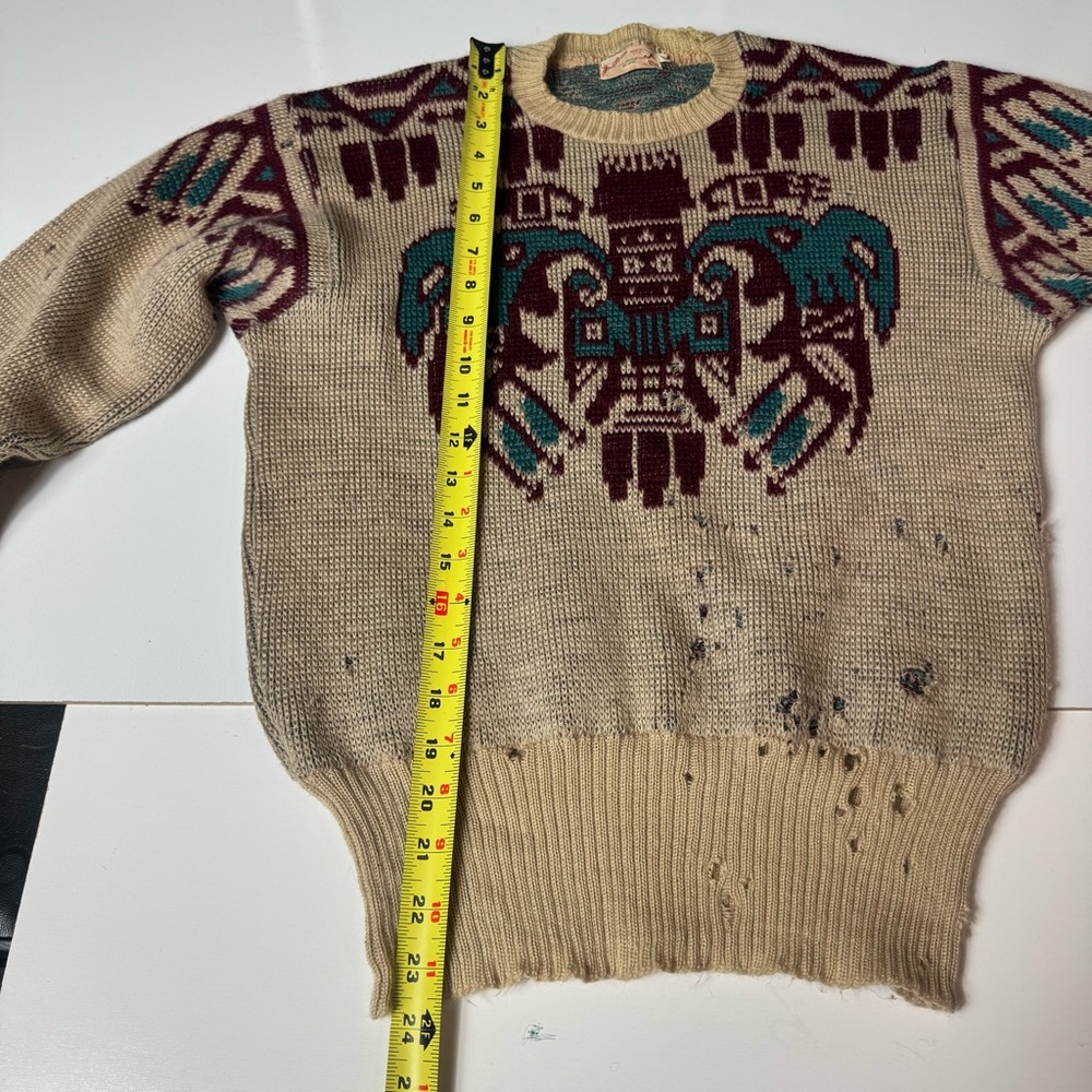 RARE Jantzen Totem Pole Jaquard Knit Vintage 1940s Wool Sweater Womens Sz 40 (M) - Picture 6 of 9